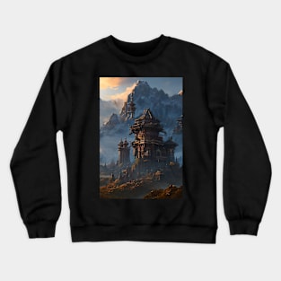 Surreal Magical Asian Tower in Beautiful Landscape and Trees by the Mountains Crewneck Sweatshirt